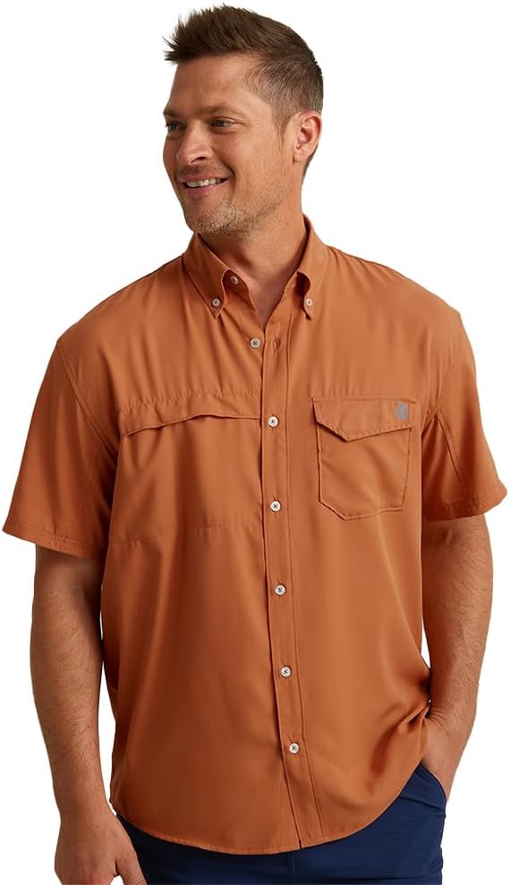 HUK Men's Tide Point Kc Scott Original Artwork Short Sleeve Shirt, Fishing Button Down