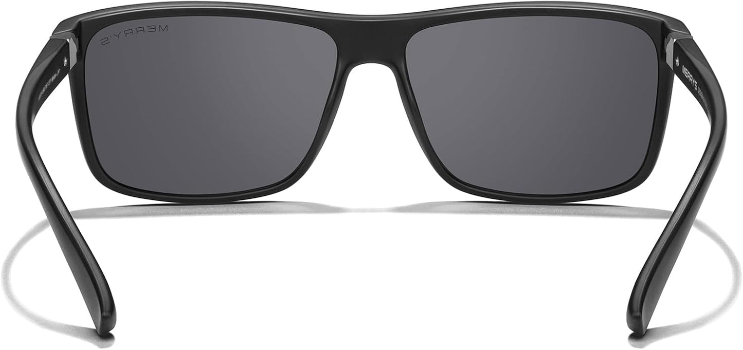 MERRY'S Rectangular Polarized Sports Sunglasses for Men Women Cycling Driving Fishing UV400 Protection S8225