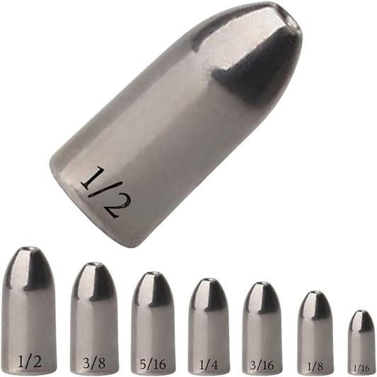 Reaction Tackle Tungsten Worm Weights for Bass Fishing - Bullet Shaped Sinkers/Fishing Weights - for Texas Rig and Carolina Rig/Size Stamped