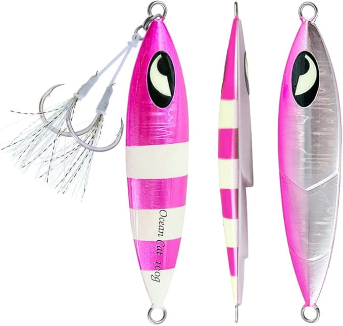 OCEAN CAT Lead Metal Flat Slow Fall Pitch Fishing Jigs Lures Sinking Vertical Jigging Bait with Butterfly Hook for Saltwater Fishing