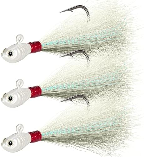 Dr.Fish 3 Pack Bucktail Jig Lure Hair Jig Saltwater Freshwater Lures Surf Fishing Bass Flounder Striper Bluefish Halibut Redfish