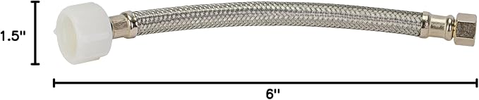 Fluidmaster B1T06 Toilet Connector, Braided Stainless Steel - 3/8 Female Compression Thread x 7/8 Female Ballcock Thread, 6-Inch Length