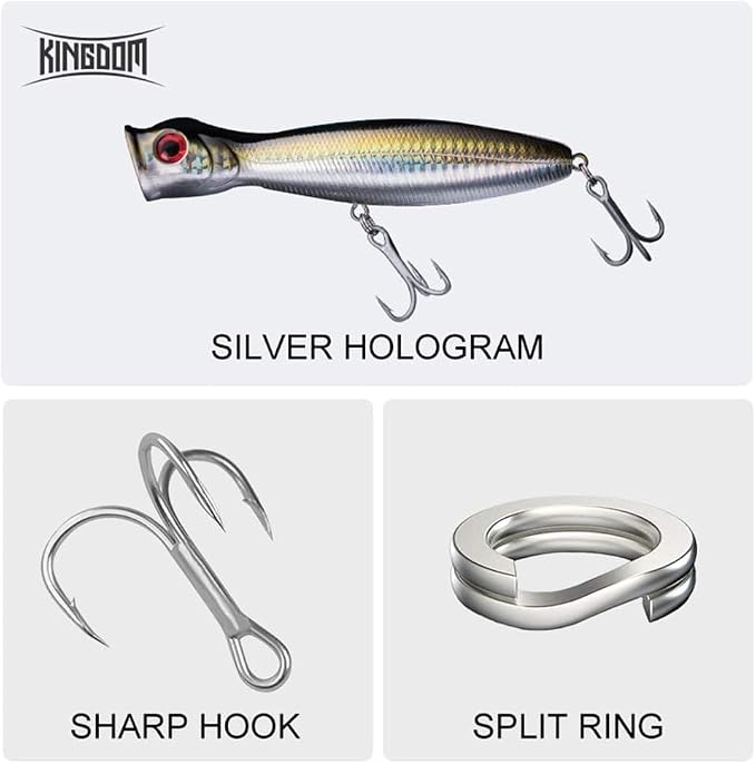KINGDOM 3PCS Topwater Fishing Lures for Bass Whopper Popper Fishing Lure for Bass Catfish Pike Perch Floating Pencil Bait with Propeller Tail Freshwater/Saltwater
