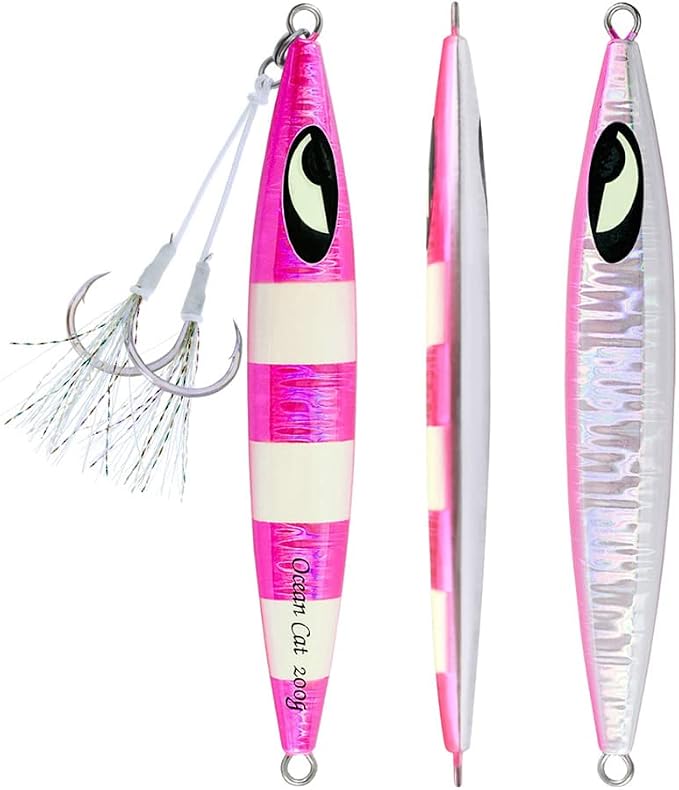 OCEAN CAT Lead Metal Flat Slow Fall Pitch Fishing Jigs Lures Sinking Vertical Jigging Bait with Butterfly Hook for Saltwater Fishing