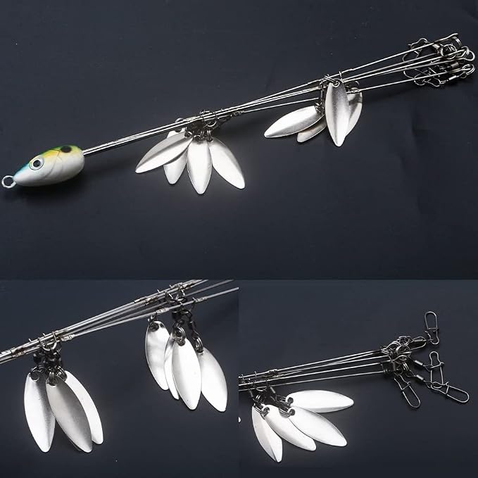 5 Arms Alabama Rig Fishing Lure, Umbrella Rig with Spinner for Striper, A-Rig for Boat Trolling Frashwater/Saltwater, with Soft Swimbait and Hooks for Bass Crappie Walleye Pickerel Trout Perch