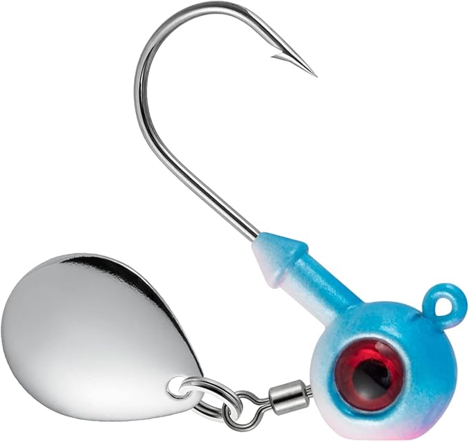Dr.Fish 10 Pack Underspin Jigs Heads Freshwater Swimbait Ball Jig Bass Walleye Fishing Hooks Colorado Spinner Blade Flat Bottom Stand up