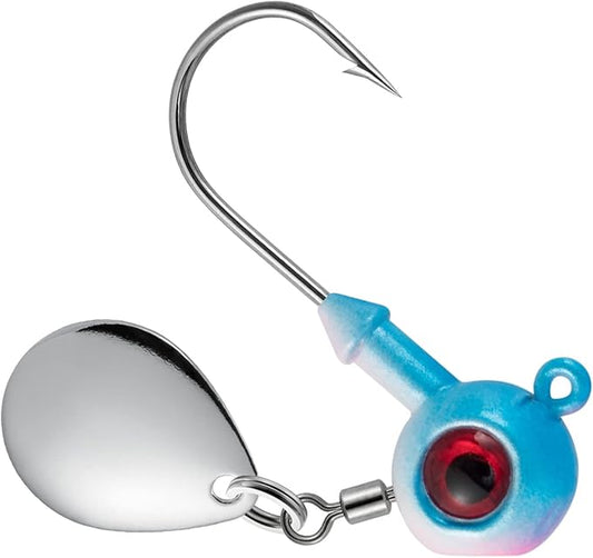 Dr.Fish 10 Pack Underspin Jigs Heads Freshwater Swimbait Ball Jig Bass Walleye Fishing Hooks Colorado Spinner Blade Flat Bottom Stand up