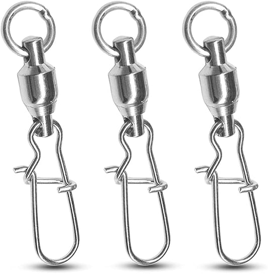 Atibin High Strength Fishing Swivels Tackle Stainless Connector Fishing Snaps Swivel Steel Lock Snap Swivels Saltwater Line Lure Connector
