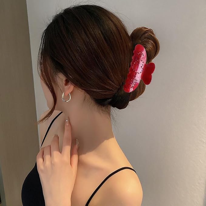 Heart Hair Claw Clips Large Acrylic Hair Clips Red Heart Shape Clamp Clips for Holiday Hair Accessories Strong Hold Hair Jaw Clips with Cupid Rhinestones Luxury Design Wedding Party Gifts