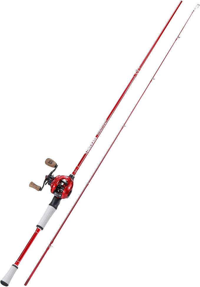 One Bass Spirit Flame Fishing Rod Reel Combo, Spinning & Baitcasting Fishing Pole with Graphite 2Pc Blanks, Stainless Steel Guides