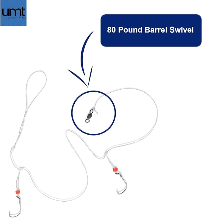 Sea Bass Hi/Lo Saltwater Fishing Rigs 1, 5 &10 Pack Bulk Options - Uncle Mo’s Tackle – Mustad Size 3/0 Bait Hook, 60lb Heavy Duty, 80lb Swivel & Sinker Loop, Hand Tied - for Fluke Porgy Snapper Croaker Sea Trout Tautog Spot Pompano