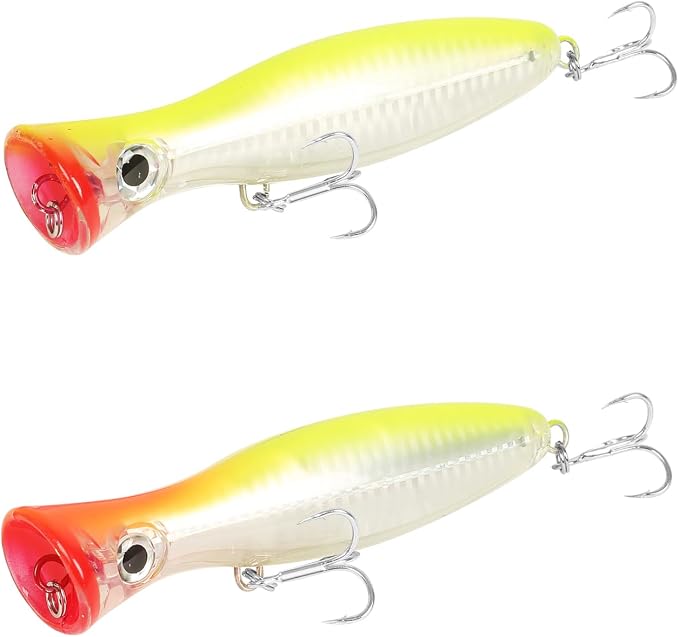 Large Top Water Popper Lure: 2pcs 3D Eyes Tuna Popper Saltwater Fishing Lures for Surf Fishing Gt Tuna Kingfish Large Predator Fish