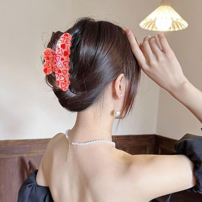 1 Pack Heart Hair Claw Clips Red Heart Hair Clips for Anniversary Hair Accessories Large Acrylic Hair Jaw Clips Strong Hold Laser Hair Clamp Clips for Women Hair Supplies