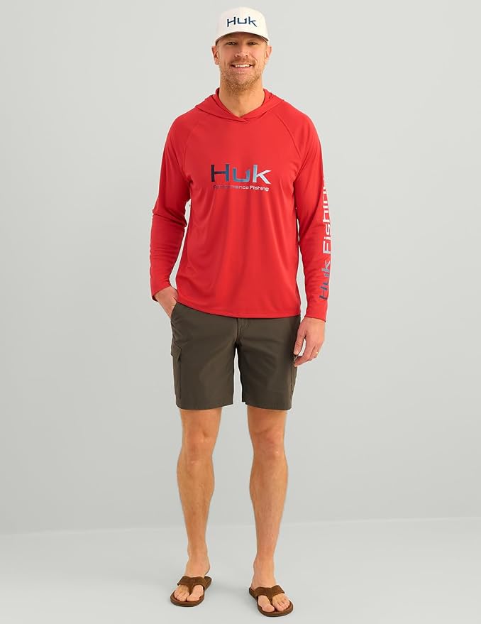 HUK Mens Pursuit Vented Long Sleeve Hoodie, Fishing Shirt with Hood