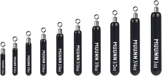 10 Pack Tungsten Skinny Drop Shot Weights, Pencil Sinkers with Round Eye for Free Rig & Finesse Bass Fishing, Drop Shot Rig Weights