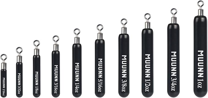 10 Pack Tungsten Skinny Drop Shot Weights, Pencil Sinkers with Round Eye for Free Rig & Finesse Bass Fishing, Drop Shot Rig Weights