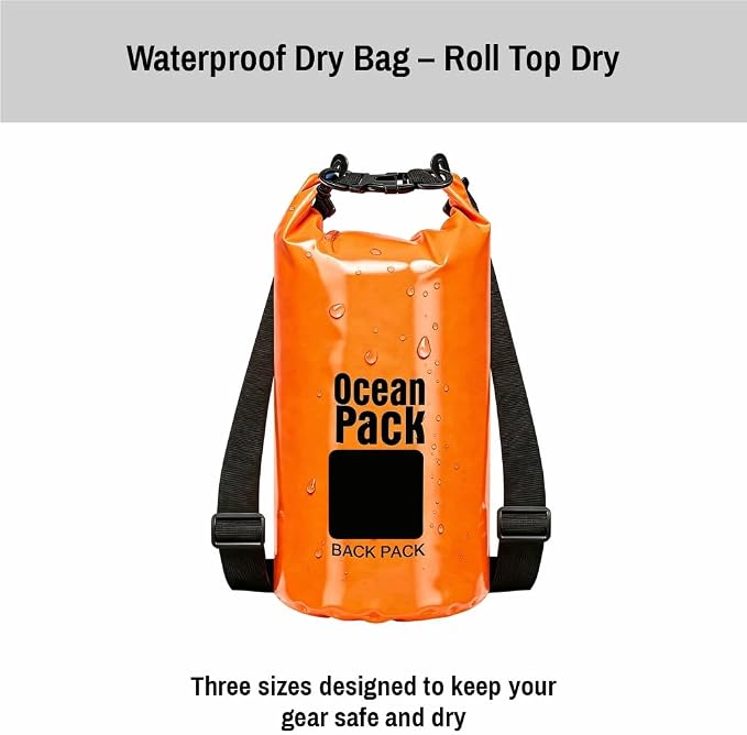 Waterproof Dry Bag Backpack Set of 3 (2L 5L 10L) – PVC Roll Top Waterproof Bags for Kayaking, Camping & Travel – Floating Compression Dry Pack for Outdoor Gear (Red, Light Green, Orange)