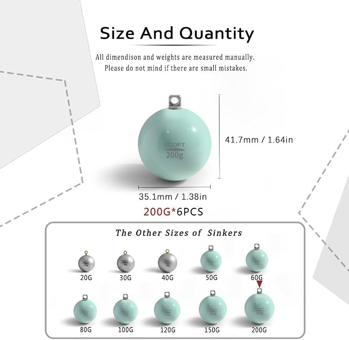 Lead Free Fishing Weights Sinkers 20g-200g Coated Egg Sinkers Cannonball Weights Assorted Sizes Bag and Fishing Weights Assortment Box Non-Lead Fishing Weights Saltwater Freshwater