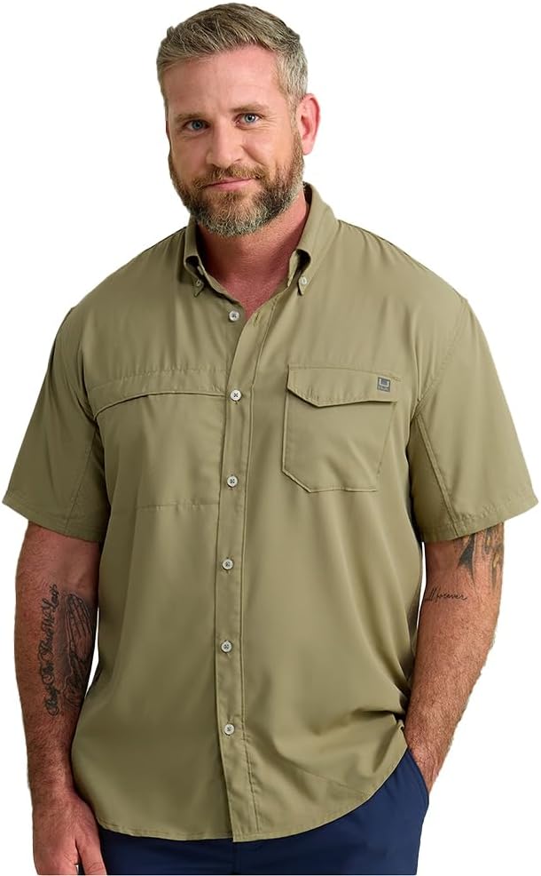 HUK Men's Tide Point Kc Scott Original Artwork Short Sleeve Shirt, Fishing Button Down