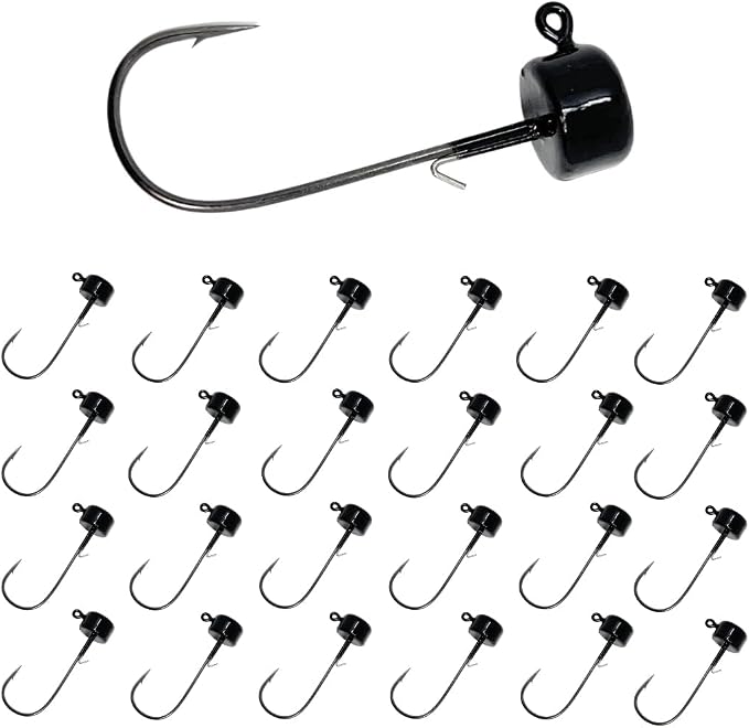 Reaction Tackle Ned Rig Jig Heads - Mushroom Jig Head Shroom jigs, Bass Fishing Lures, Fishing Tackle Finesse Jig Fishing Hooks (25-Pack Kit)
