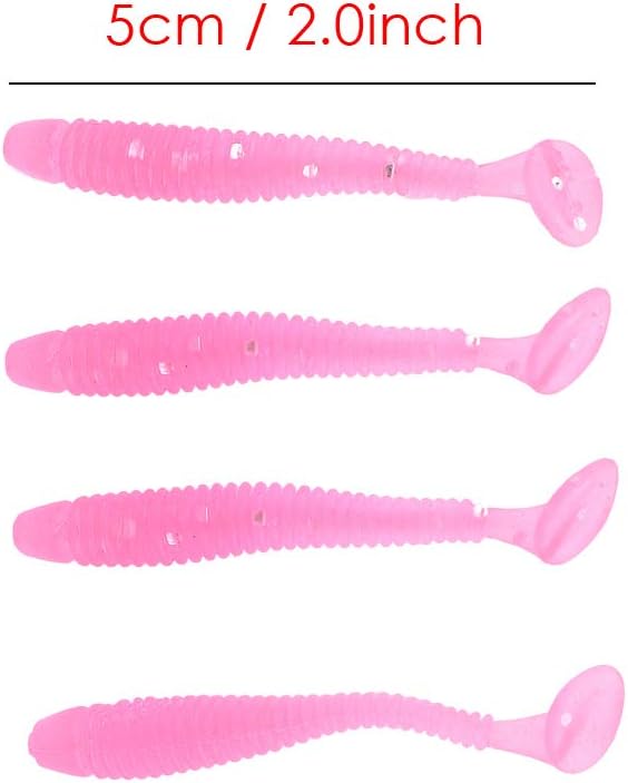 Tbest 50 Pcs 5cm Soft Fishing Lures, Plastic Fishing Bait T-Tail Grub Worm Baits Fish Tackle Accessory 9 Colors
