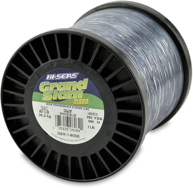HI-SEAS Grand Slam Monofilament Fishing Line - Strong & Abrasion Resistant in Clear, Pink, Green, Smoke Blue, Fluorescent Yellow Freshwater & Saltwater - 1 lb Spool