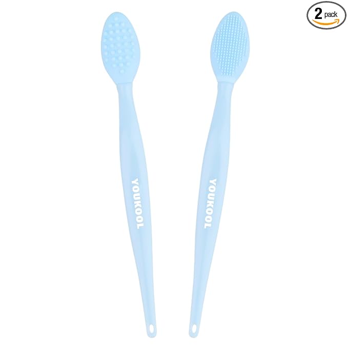 Lip Scrub Brush,Double-Sided Silicone Exfoliating Lip Brush Tool for Smoother and Fuller Lip Appearance,Blue,2pcs