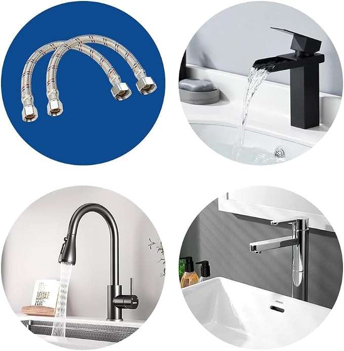 12" Faucet Hose Connector, 3/8" Comp x 1/2" FIP Braided Stainless Steel Faucet Water Supply Lines for Bathroom Kitchen Sink Faucet 2Pcs