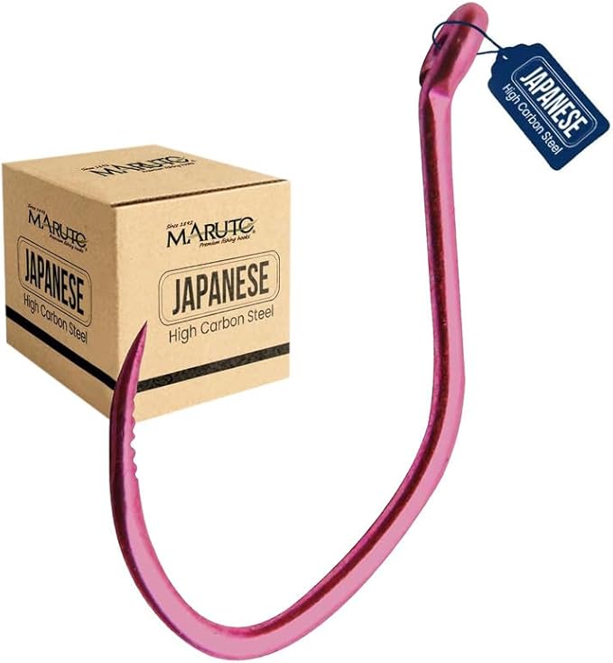 Maruto Barbless Grabber Sickle Fishing Hooks, Strong Japanese High Carbon Steel, Sizes #1 to 5/0, Black, Red & Pink