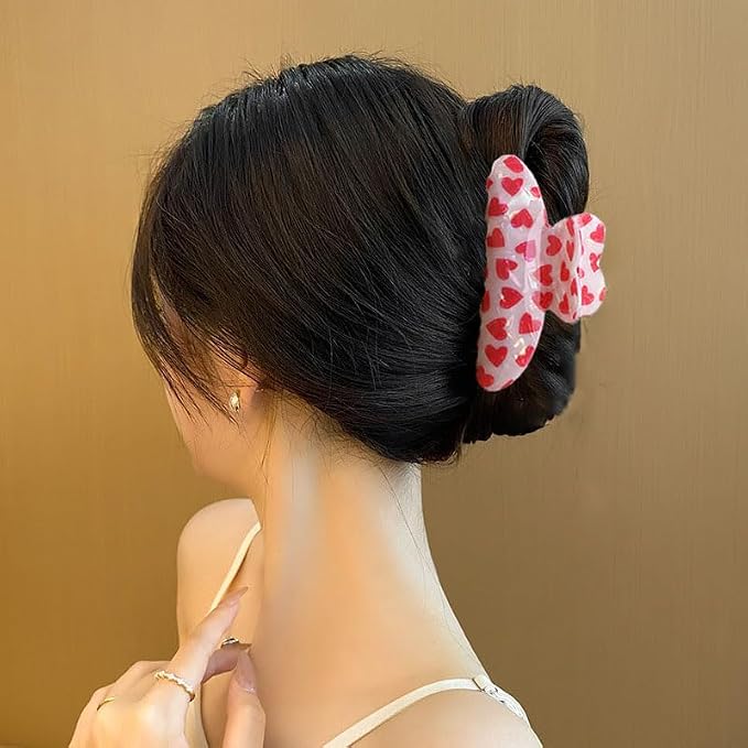 1PCS Heart Hair Claw Clips Hair Clips Strong Hold Hair Clamp Clips for Hair Decoration Pink Heart Laser Design Claw Clips Hairpin for Women Birthday Wedding Hair Accessories