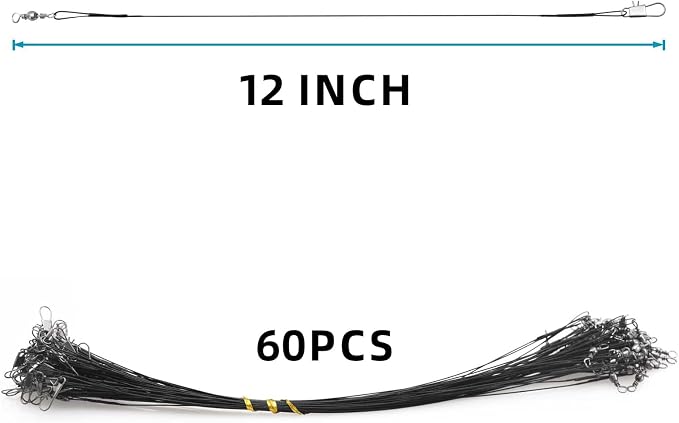 Benykyo Fishing Leaders with Swivels and Snaps，40 lb High Strength Wire Leader，Steel Fishing Leader Freshwater & Saltwater，Black