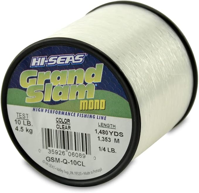 HI-SEAS Grand Slam Monofilament Fishing Line - Strong & Abrasion Resistant in Clear, Pink, Green, Smoke Blue, Fluorescent Yellow Freshwater & Saltwater – Quarter Pound Spool