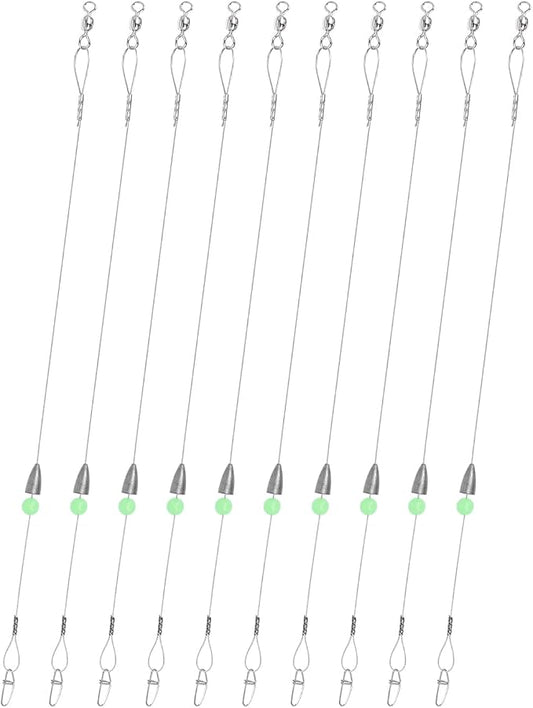 Carolina Rigs for Fishing- 12 Inch Steel Fishing Leaders with Fishing Weight, Pre Rigged Carolina Rigs with Fishing Weight 1/6oz, 1/4oz, 1/2oz, 10 Pcs