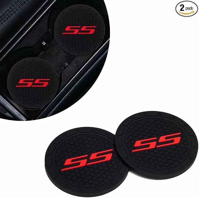 2 Pack SS Car Cup Holder, Non-Slip Cup Coasters for Camaro Fashion car Interior Accessories,Decorative Car Cup Mat, Diameter 2.75 Inch