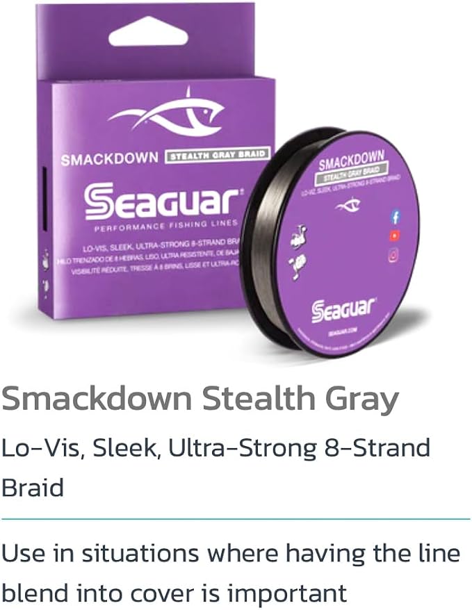 Seaguar Smackdown Low Visibility Braided Fishing Line, Stealth Gray, Multiple Sizes
