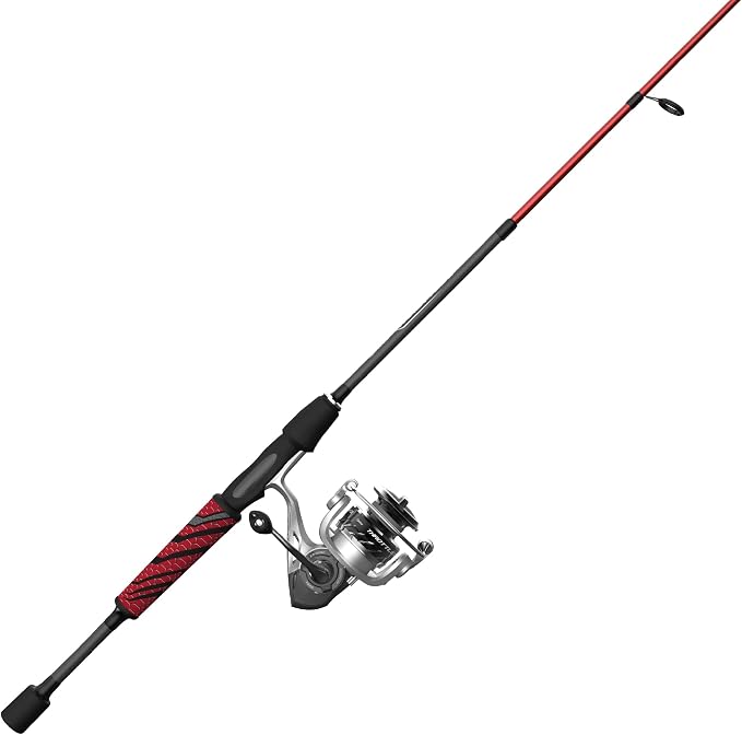 Quantum Throttle II Spinning Reel and Fishing Rod Combo, 6-Foot 6-Inch 1-Piece IM8 Graphite Fishing Pole, Split ComfortGrip Handle, Medium Power, Size 20 Reel, Silver/Red