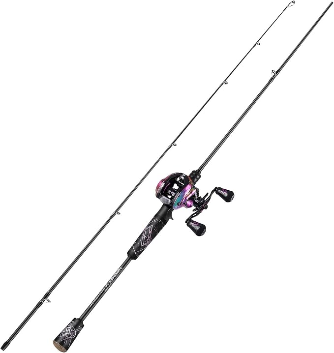 One Bass Fishing Rod and Reel Combo, Medium Fast Baitcasting Combo, 24-Ton Carbon Fiber 2 Pieces Fishing Poles with Baitcaster Reel Super Polymer Handle