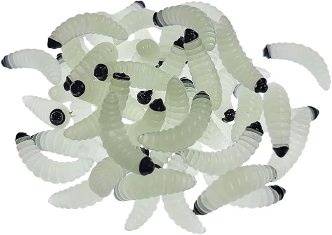 50pcs-1Inch Bass Fishing Worms Lures,Silicone Soft Maggot Baits Bread Worm Fishing Lure,5 Color