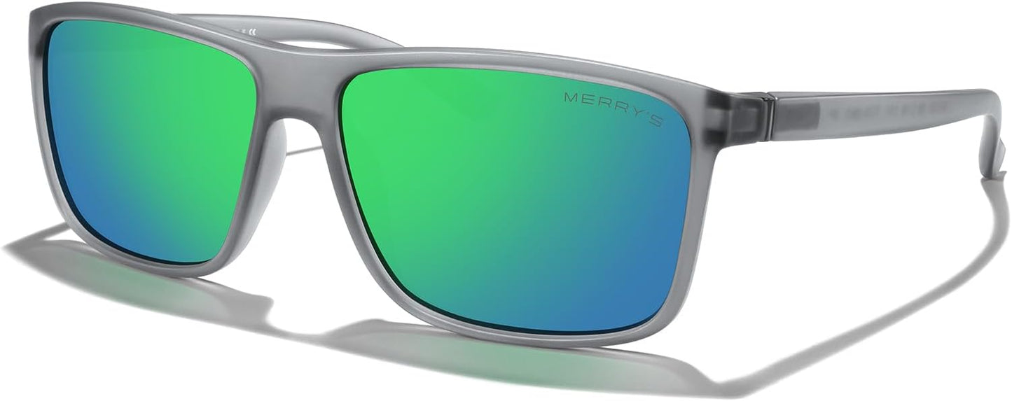 MERRY'S Rectangular Polarized Sports Sunglasses for Men Women Cycling Driving Fishing UV400 Protection S8225