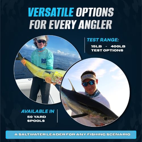 TrikFish Monofilament Leader Line for Saltwater Fishing - Premium Mono Leader Fishing Line - Saltwater Leader Material - Clear, High-Strength & Abrasion Resistance, User-friendly Wrist Spool - 50 Yard
