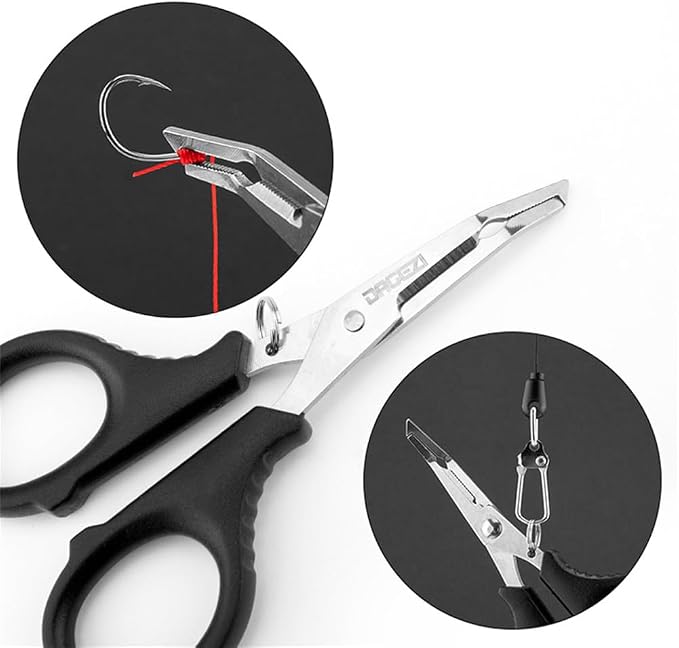 Multifunctional Fishing Plier Fish Hook Remover Cutter Scissors with Hooked Tip Practical Fishing Tool Durable Stainless Steel Fish Hook Remover Multifunctional Fishing Tool Accessory, Black