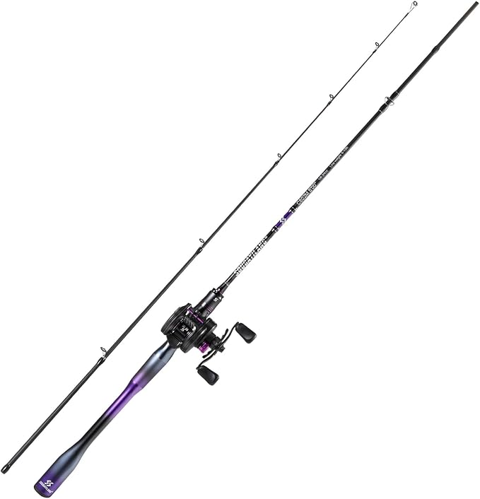 Sougayilang Baitcasting Reel and Rod Combo, Digital Control Braking System Anti-Backlash Roun Baitcasting Reel with Portable 2-Piece Lightweight Casting Rod for Freshwater