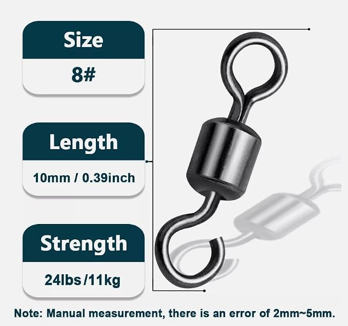 100 pcs Fishing Swivels Open Eye Rolling Swivel Quick Change Leader Line Connector