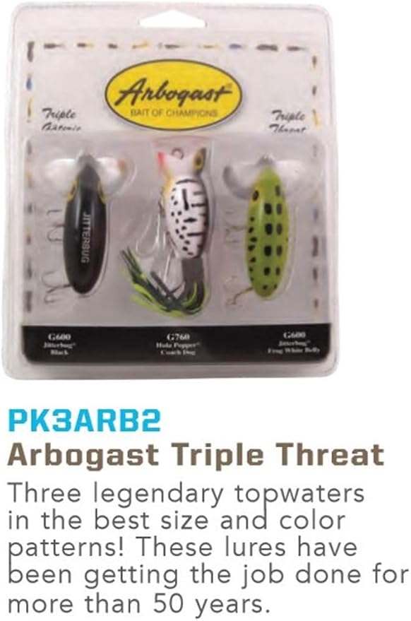Arbogast Triple Threat Fishing Lure 3-Pack - Includes Jitterbug Lures and Hula Popper Lures