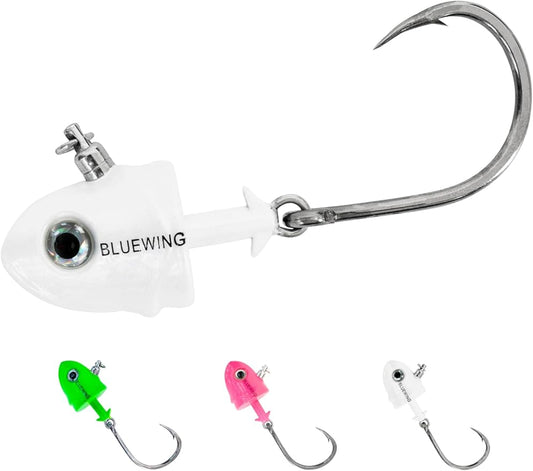 BLUEWING Jig Heads Saltwater 2oz,3oz,4oz,5oz,6oz,7oz Swimming Jigheads 1pc with High Carbon Steel Swing Hook and 6in/9in Replacement Tail Big Game Fishing Lures