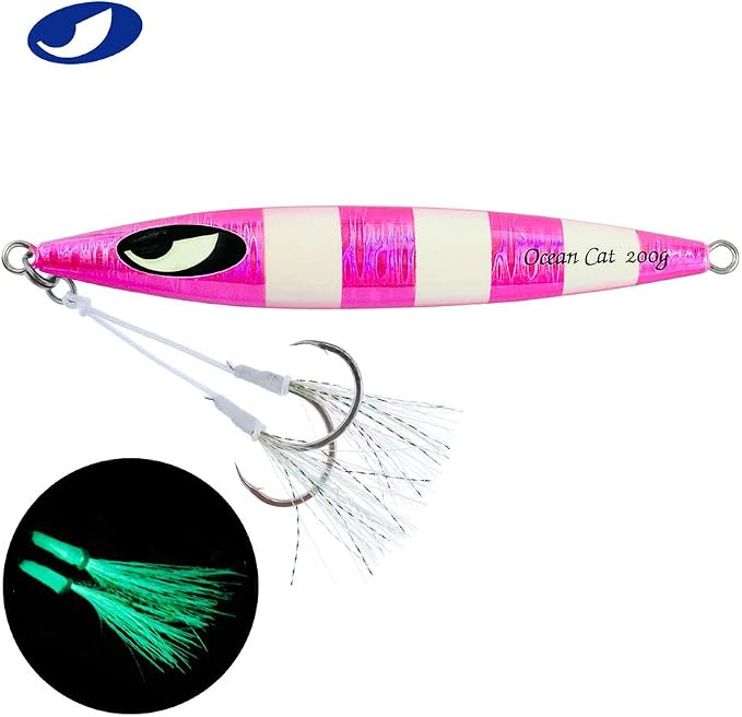 OCEAN CAT Lead Metal Flat Slow Fall Pitch Fishing Jigs Lures Sinking Vertical Jigging Bait with Butterfly Hook for Saltwater Fishing