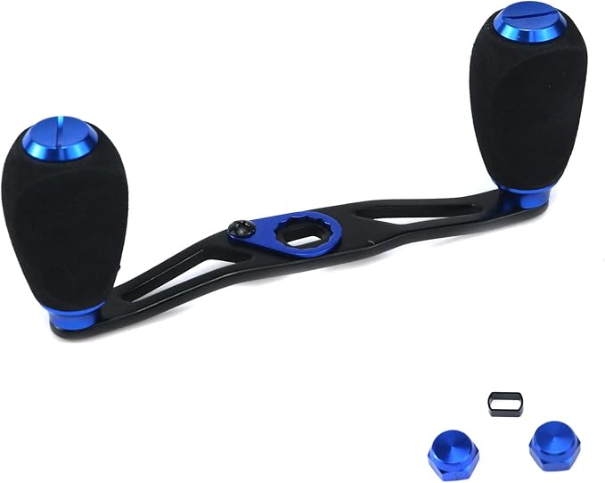 Fishing Reel Handle Fishing Baitcasting Reel Replacement Parts, with EVA Knob and Nut (Black+Blue)