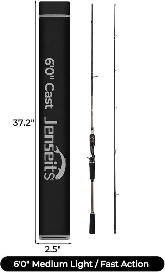 Jenseits Carbon Fiber Fishing Rod Series (6-12 Ft), Spinning & Casting Rods with Stainless Steel Ceramic Guides, Fast Action Fishing Pole for Bass, Trout, Walleye & Surf Fishing