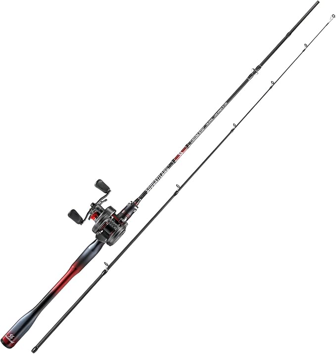 Sougayilang Baitcasting Reel and Rod Combo, Digital Control Braking System Anti-Backlash Roun Baitcasting Reel with Portable 2-Piece Lightweight Casting Rod for Freshwater