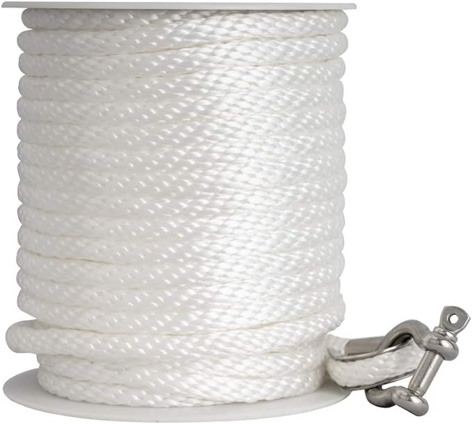 Young Marine Premium Solid Braid MFP Anchor Line Braided Anchor Rope/Line 3/8 Inch 100FT with Stainless Steel Thimble & Shackle (3/8" x 100', White)
